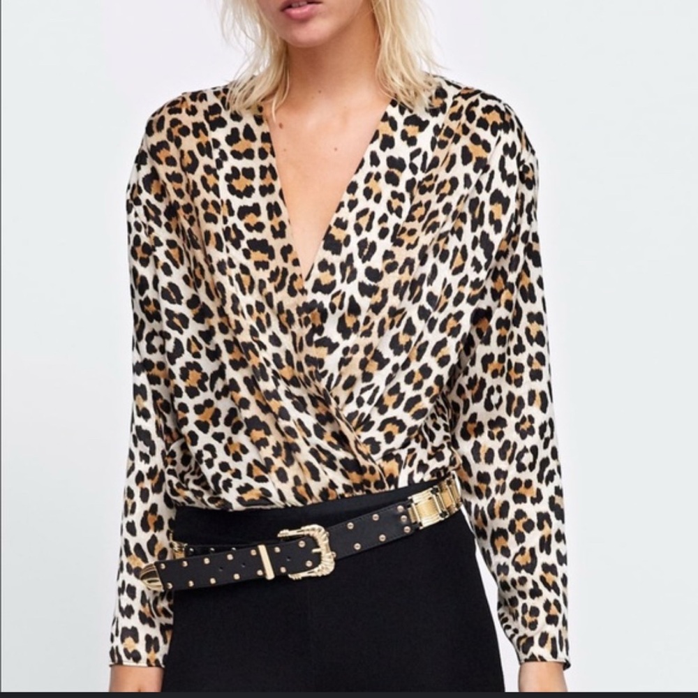 Zara Leopard Print Wrap Blouse